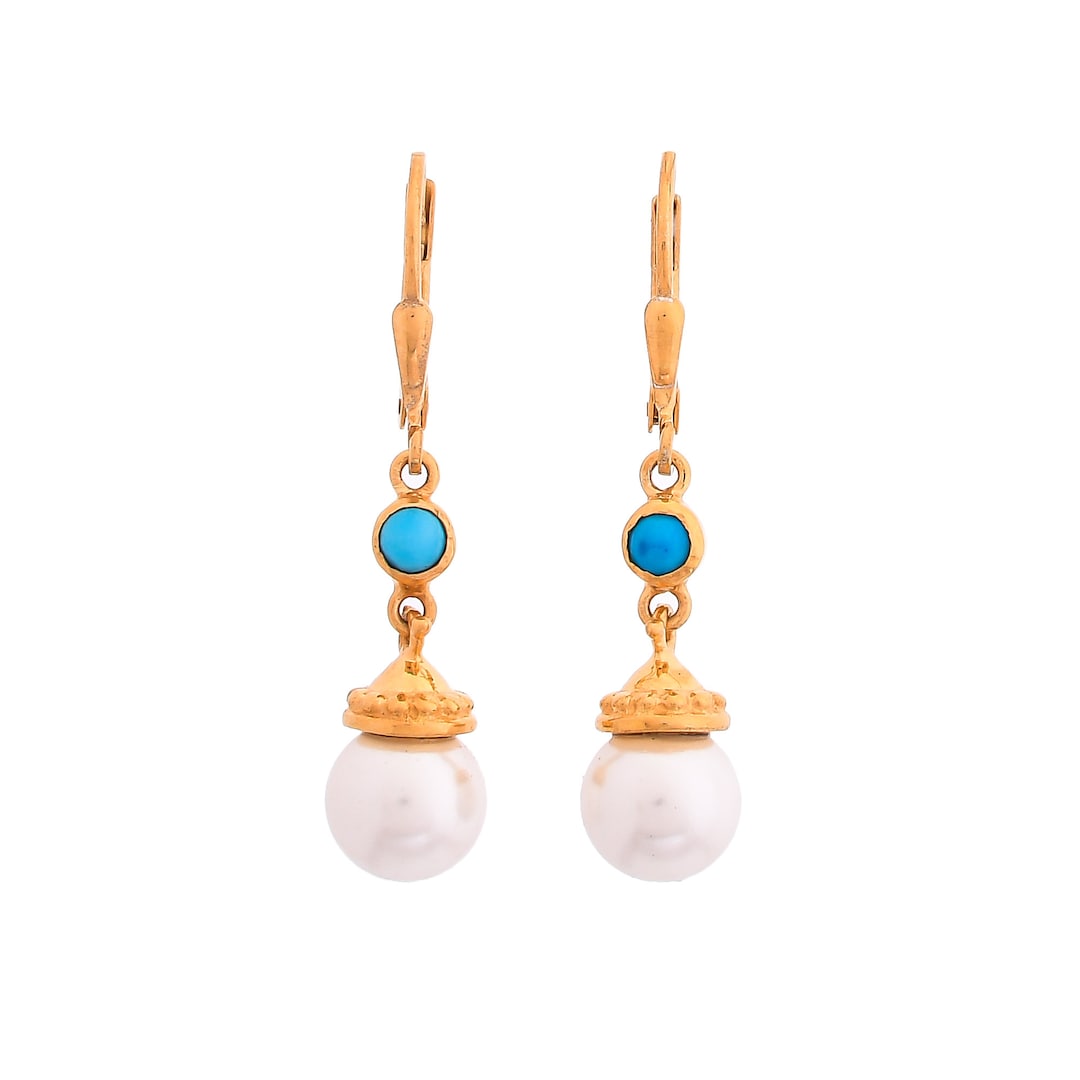 Fresh Water Pearl & Turquoise 14K Gold Vermeil Over Sterling