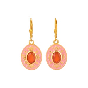Orecchino smaltato Art Déco in argento sterling con corniola in oro 14 carati vermeil