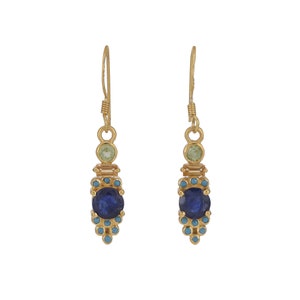 Pendientes de plata de ley bañada en oro de 14 quilates con zafiro azul, peridoto, citrino y turquesa