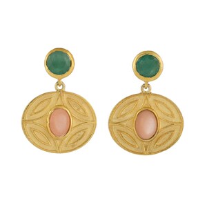 Emerald & Moonstone Vermeil 14K Gold Over Sterling Silver Earring