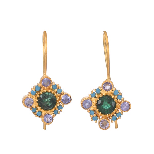 Emerald & Tanzanite 14K Gold Vermeil Over Sterling Silver Earring