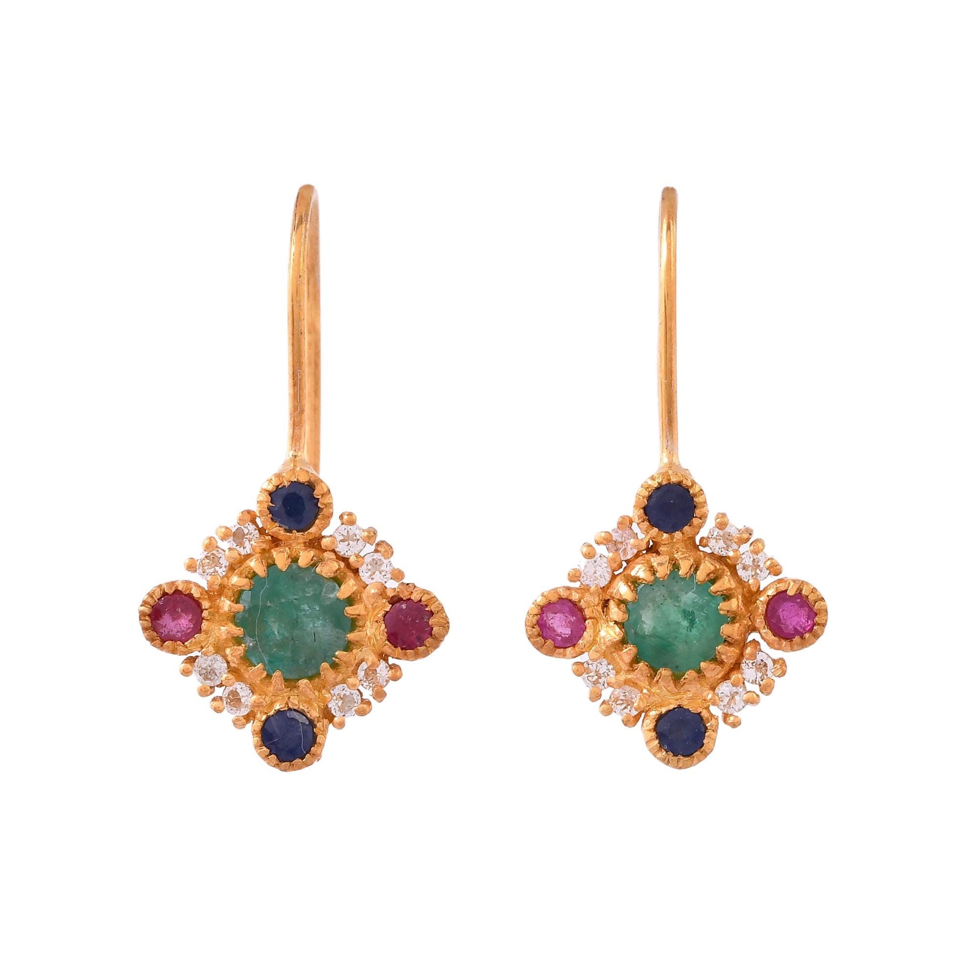 Boucles D'oreilles Imposantes En Argent 925 - Rubis, émeraudes & Topazes - Neuf Sans Emballage