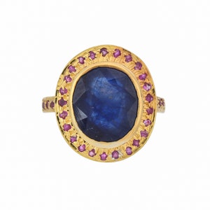 Blue Sapphire & Ruby 14K Gold Vermeil Over Sterling Silver Ring
