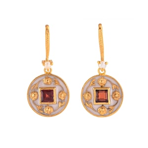 Garnet & Pearl 14K Gold Vermeil Over Sterling Silver Enameled Earring