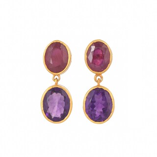 Silverly Orecchini A Perno Argento 925 Placcato Oro 14K - Occhio Di Ametista Simulata, Ipoallergenici, Regalo In Scatola