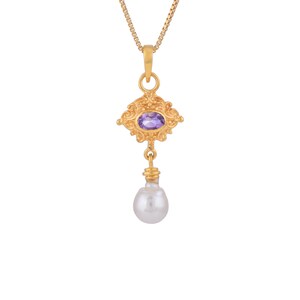 Amethyst & Pearl Vermeil 14K Gold Over Sterling Silver Drop Pendant