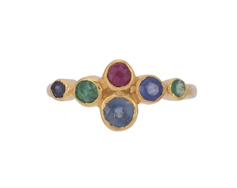 Ring aus 14-karätigem Gold-Vermeil-Sterlingsilber mit Saphir, Rubin und Smaragd