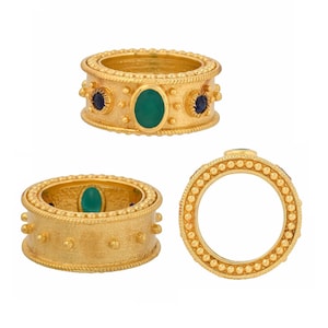 Emerald & Sapphire 14K Gold Vermeil Over Sterling Silver Band