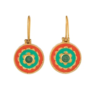 Emerald Vermeil 14K Gold Over Sterling Silver Enameled Earring