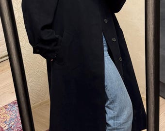 Vintage Bugatti Alpen Loden Long Wool Coat | Large Size Heritage German Coat | Dark Navy Classic Outerwear