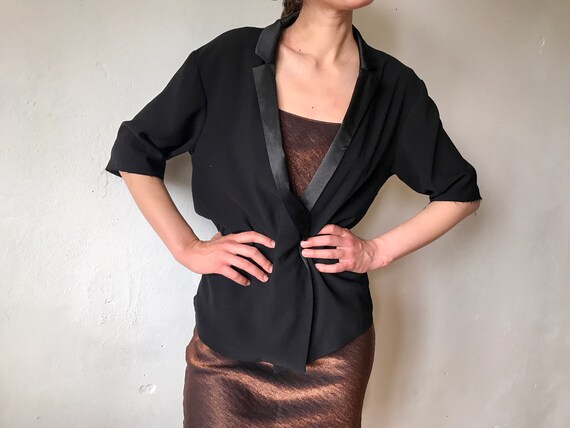 Classic Women's Short Sleeve Blazer Black Jacket S