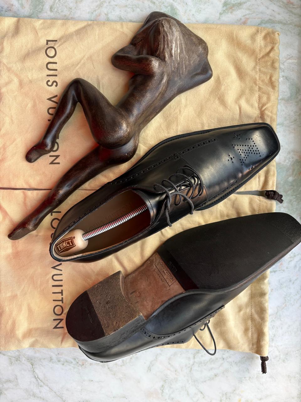 louis vuitton men's dress shoes size 11 No box including a lasered monogram flower on the toe cap Louis Vuitton Men's Shoes Black