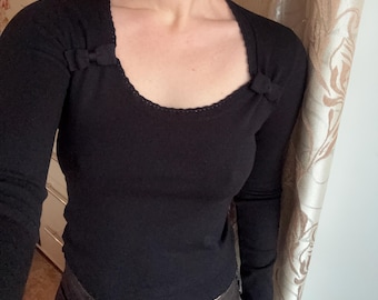 Moschino Cheap & Chic Black Bow Top – Vintage Designer Knit – Rare 90s Moschino Sweater – Italy Made – Size 40  M