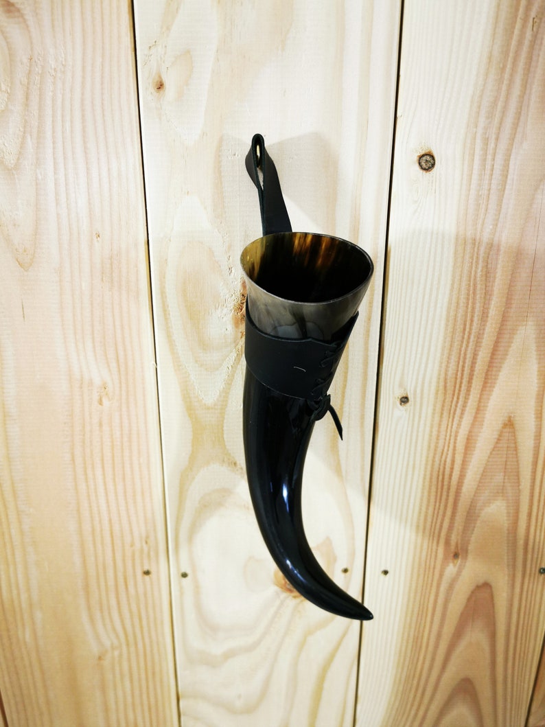Polished Viking Drinking horn With leather strap 300ML Etsy