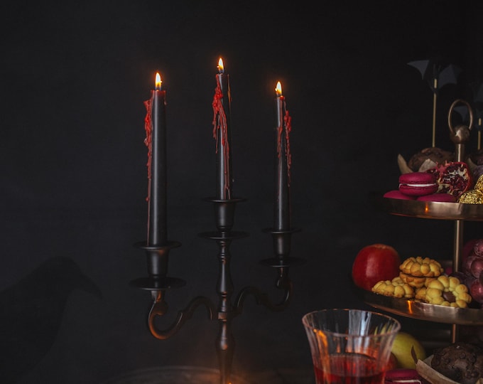 Bleeding Black Taper Candles (3-Pack): Gothic Halloween Decor