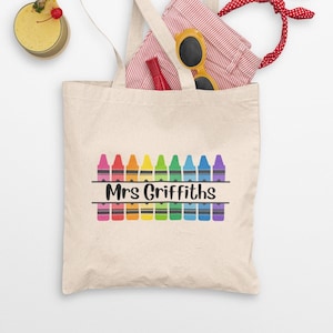 Personalised Teacher Tote Bag, Teacher Gift, School Leaving Gift, Crayon Tote Bag, Custom Teacher Bag, Graduation