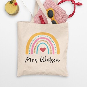 Personalised Teacher Tote Bag, Teacher Gift, School Leaving Gift, Rainbow Tote Bag, Custom Teacher Bag, Graduation