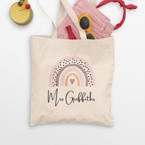 Personalised Teacher Tote Bag, Teacher Gift, School Leaving Gift, Rainbow Tote Bag, Custom Teacher Bag, Graduation