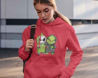 Grinch and Jack Skellington Nightmare Before Christmas the Grinch Christmas Hoodie Gift Etsy