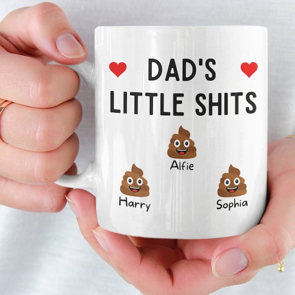 Father's Day Personalised Mug, Dad Gift, Personalised Birthday Gift, Funny Dads Little Shits, Gift For Him