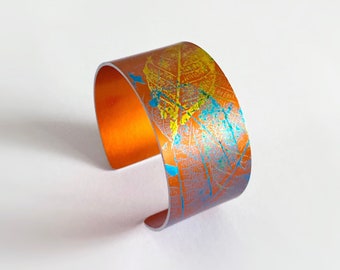 Handmade Summery Colourful Anodised Aluminium Cuff Bangle, Unique Abstract Artistic Jewellery, Jewelry Gift, Woman Fashion Accessories
