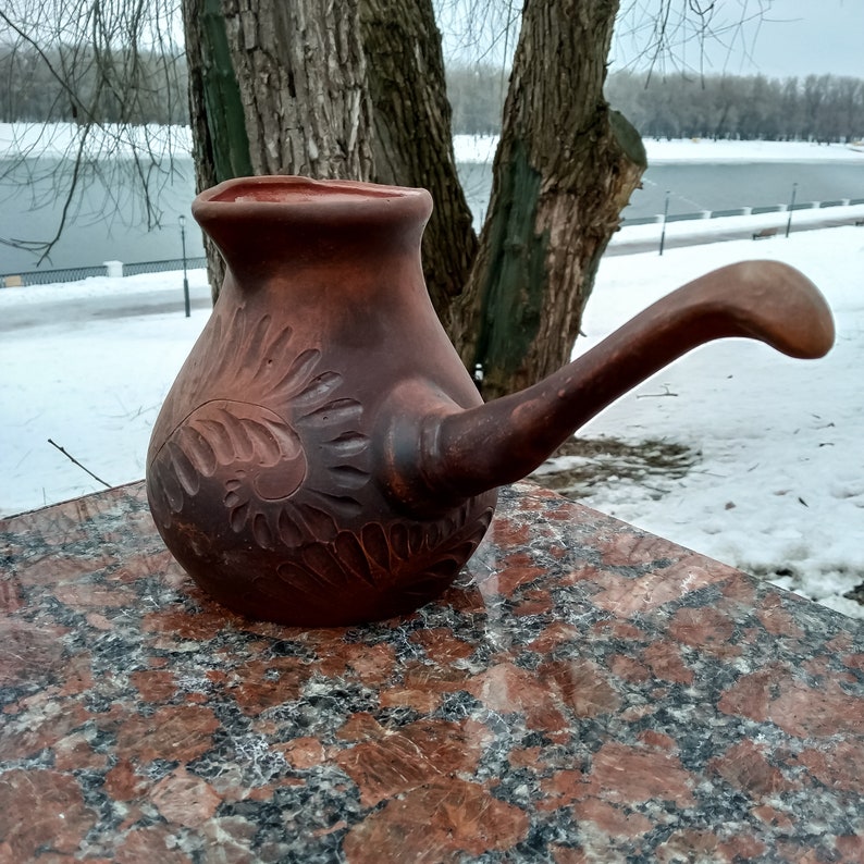Natural Aroma of coffee Handmade from red clay Ceramic is a large coffee maker Pottery Clay