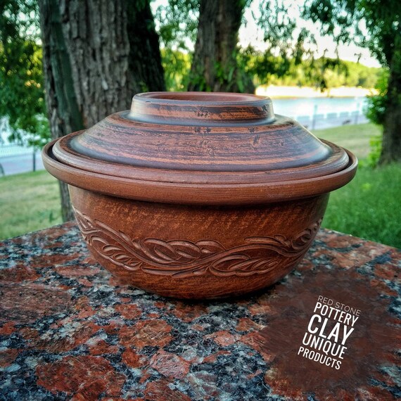 for cooking delicious food Made in vintage style Handmade clay clay from red clay Ceramic casserole 100/% ecologically clean product