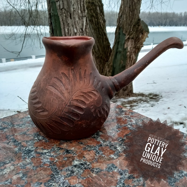 Natural Aroma of coffee Handmade from red clay Ceramic is a large coffee maker Pottery Clay