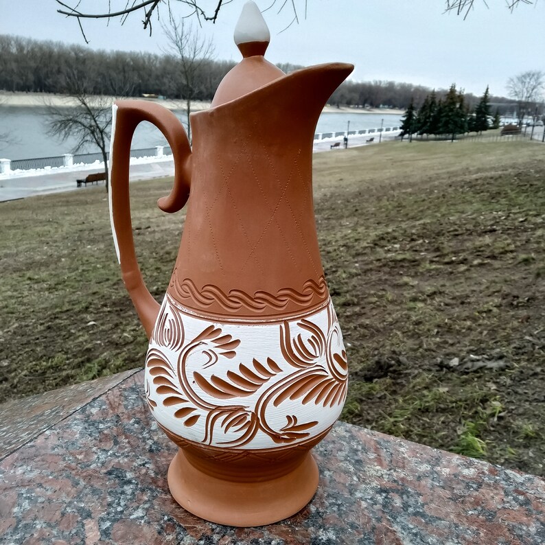 Ceramic jug for wine and various drinks. Pottery Clay handmade Etsy