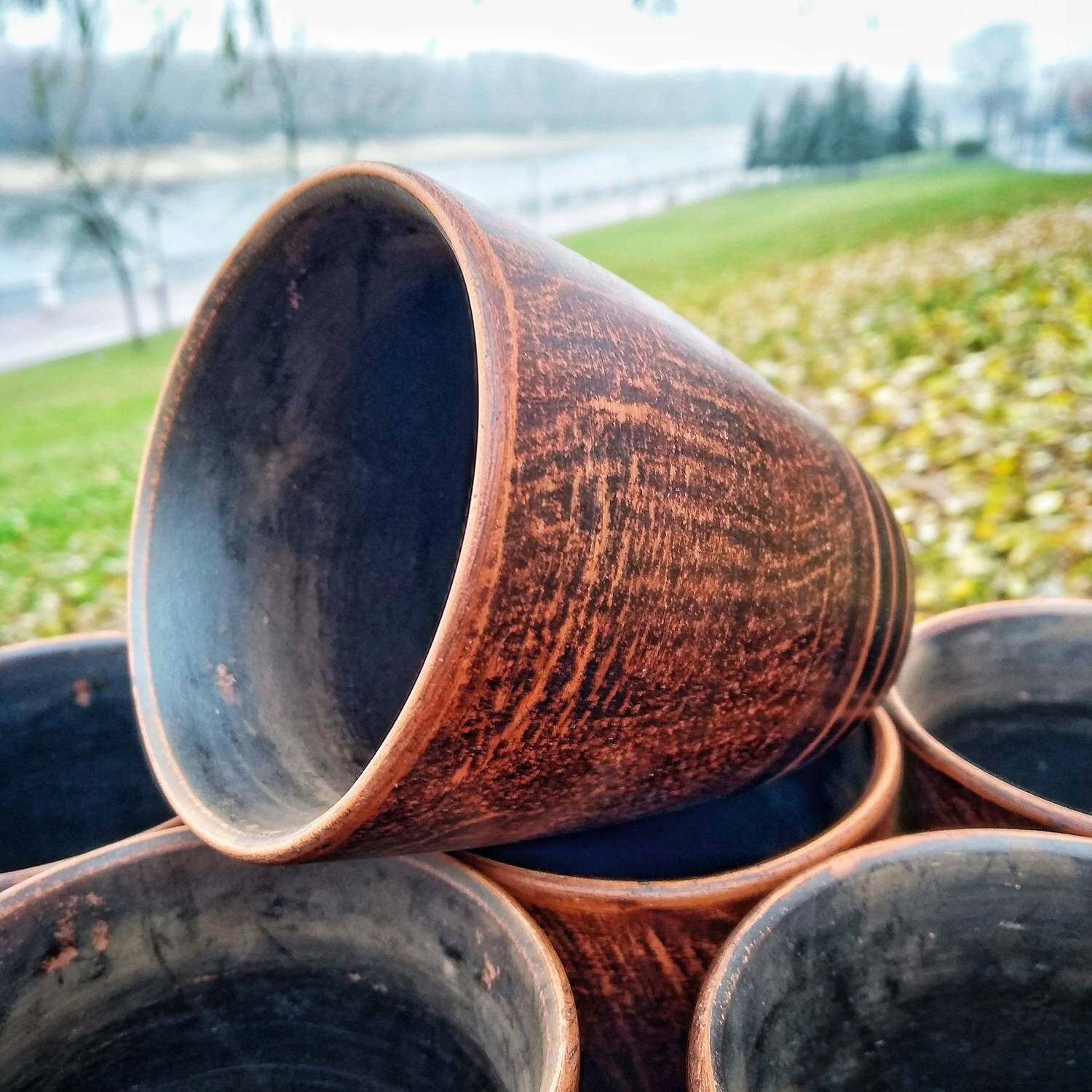 Ceramic wine cups set 6pc. Handmade from red clay. European Etsy