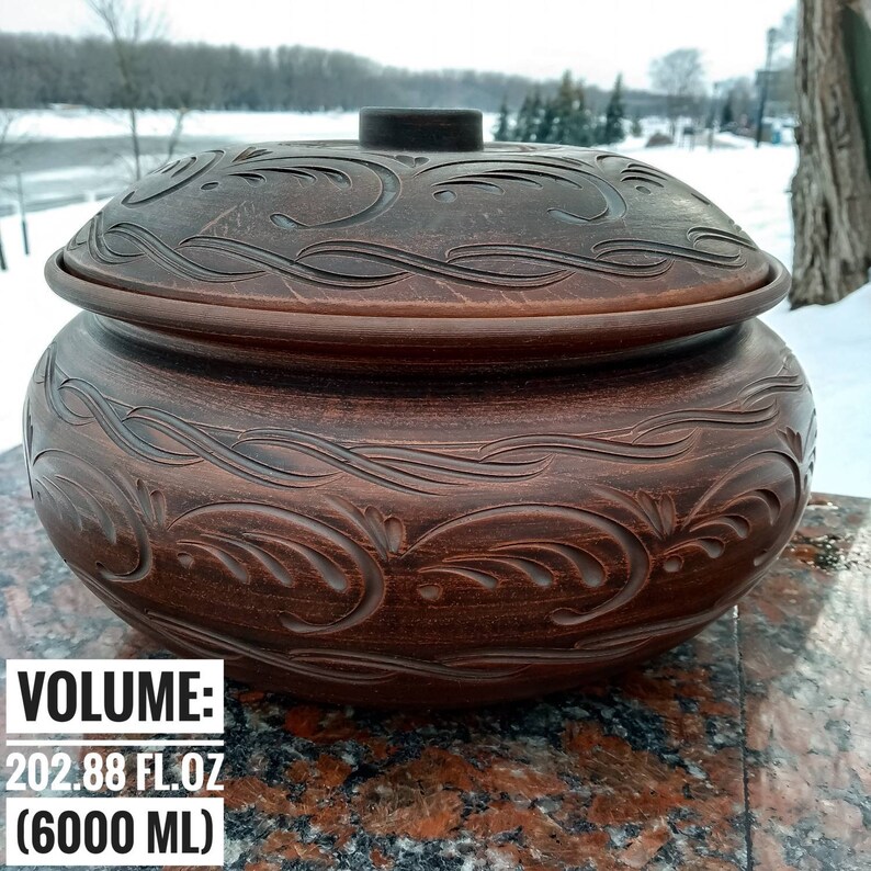 The Ceramic Casserole Is Large With Carved Patterns Handmade Etsy