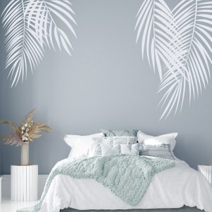 Palm Leaves Wall Decal Set of 2 - Palm Leaf Wall Art Sticker, Palm Leaves Wall Decor for Home Living Bedroom, Large Palm Leaves Decals 319