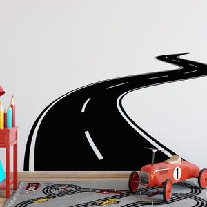 Road Wall Decal: Highway Vinyl Sticker for Kids Playroom, Racing Theme Decor LW25