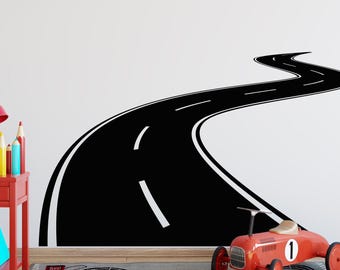 Road Wall Decal: Highway Vinyl Sticker for Kids Playroom, Racing Theme Decor LW25