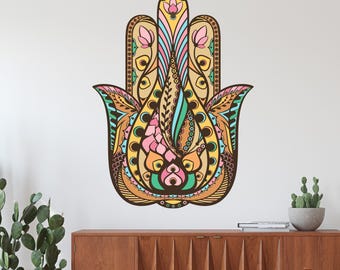 Colorful Hamsa Wall Decal, Boho Wall Sticker, Yoga Studio, Meditation, Zen, Indian Decor LW226