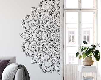 Large Mandala / Half Mandala Wall Decal: Boho Home Decor, Vinyl Sticker LW175