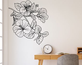 Hibiscus Flower Wall Decal, Hibiscus Wall Sticker, Hibiscus Corner Decor, Floral Decor, Hibiscus Branch Wall Art, Home Decor, Gift Ideas 115