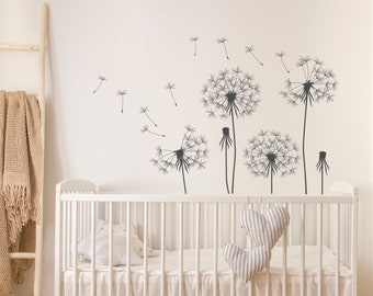 Pusteblume Wandtattoo: Blumen Natur Vinyl Aufkleber für Kinderzimmer, Botanische Kunst LW316