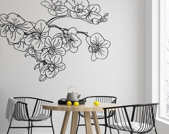 Wandtattoo Orchideenzweig: Blumiger Eckenakzent, modernes Dekor