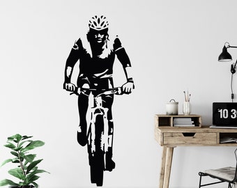 Vinilo decorativo de ciclista de montaña: silueta deportiva, decoración ciclista LW283