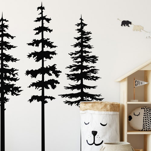 Woodland Nursery Wall Decor Pine Tree Wall Decal Forest Wall Etsy
