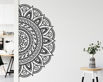 Half Mandala Wall Art Sticker, Mandala Wall Decal, Mandala Vinyl Decor for Home Studio Bedroom, Bohemian Mandala Decor, Henna Art Design 197