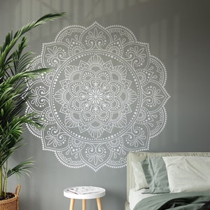 White Mandala Wall Art Decal, Mandala Wall Sticker, Large Mandala Wall Decor Home Studio Bedroom, Flower Mandala Decal, Henna Design Decal