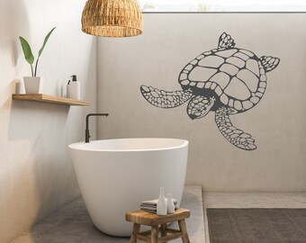 Turtle Wall Decal Sea Animals Decor - Turtle Vinyl Stickers, Bathroom Waterproof Decals Nautical Marine Sea Ocean Decor, Sea Life Decals 35