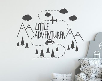 Little Adventurer Wall Decal: Mountain Woodland Nursery Decor LW39