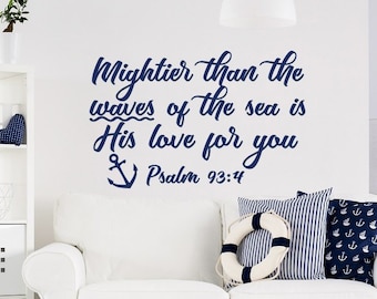 Maritimes Kinderzimmer-Wandtattoo - Psalm 93: 4 Bibelvers, Ankerdekor LW47