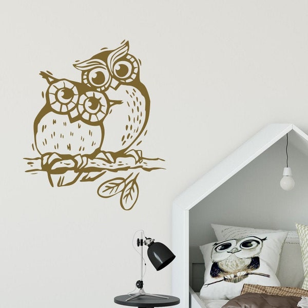 Owl Wall Decal Hand Drawn Stickers, Love Wall Decal, Owl Nursery Wall Decor, Kids Room Decals, Mommy and Me Decal, Birds Wall Decal Children
