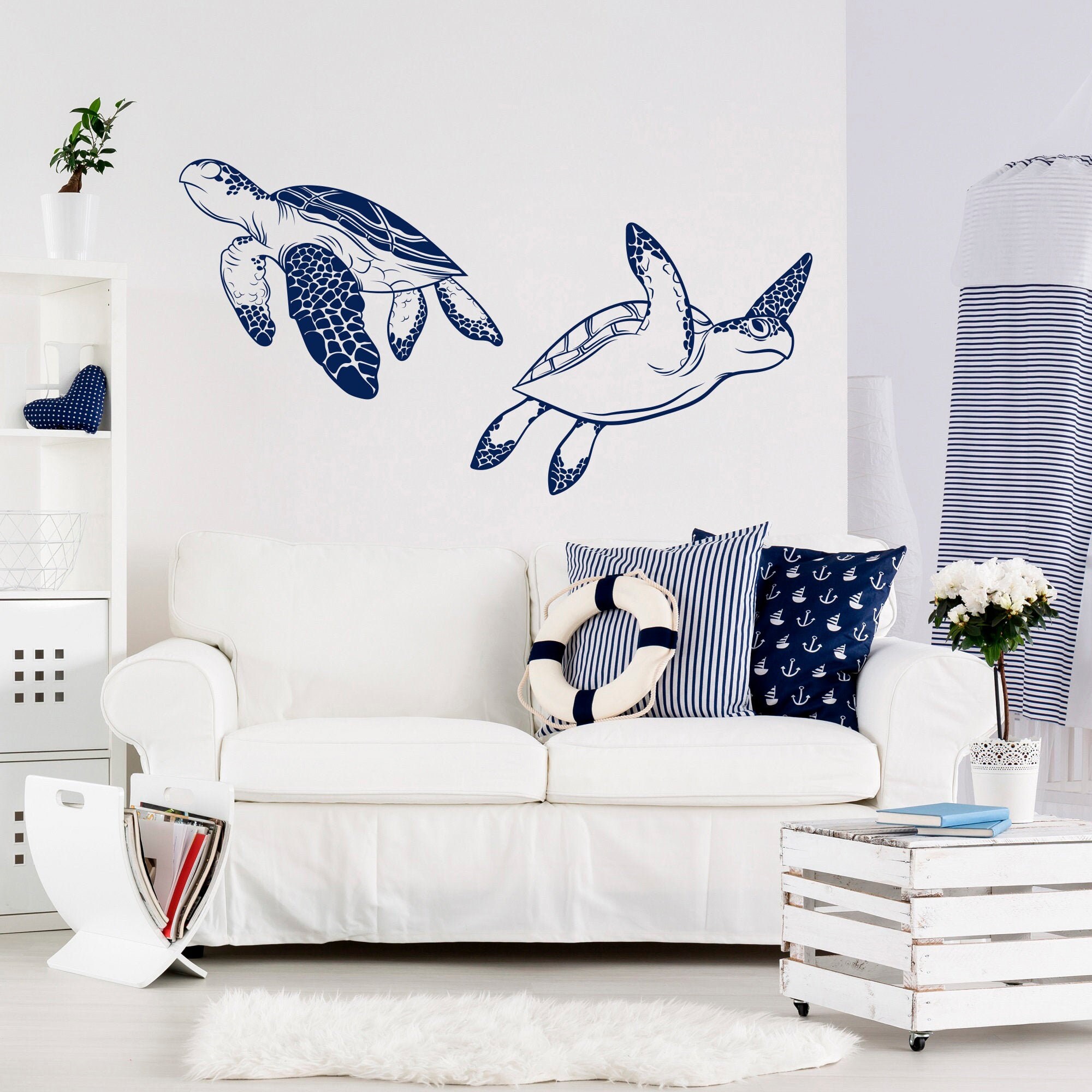 Sea Turtle Wall Decal Set of 2 Turtles Wall Sticker Under Etsy