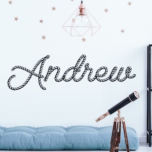 Nome Decalque de Parede Menino Tema Náutico Decoração de Berçário Personalizado Quarto de Meninos Design de Corda - Decalque de Parede Náutico com Nome Personalizado de Bebê Meninos 83