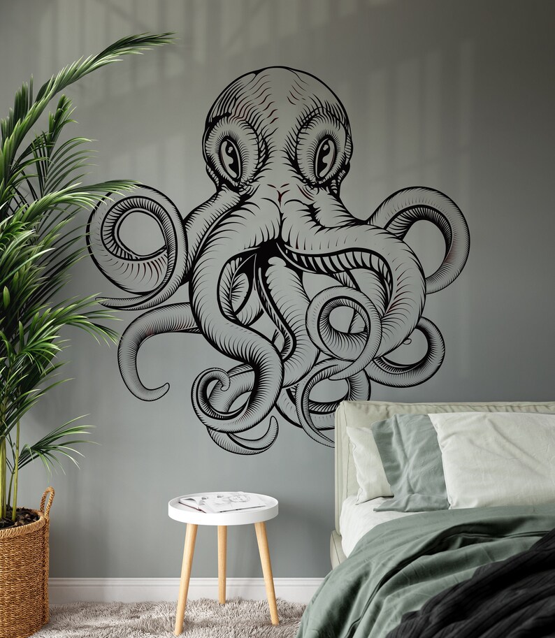 Large Octopus Vintage Wall Art Decal Kraken Wall Decal Etsy